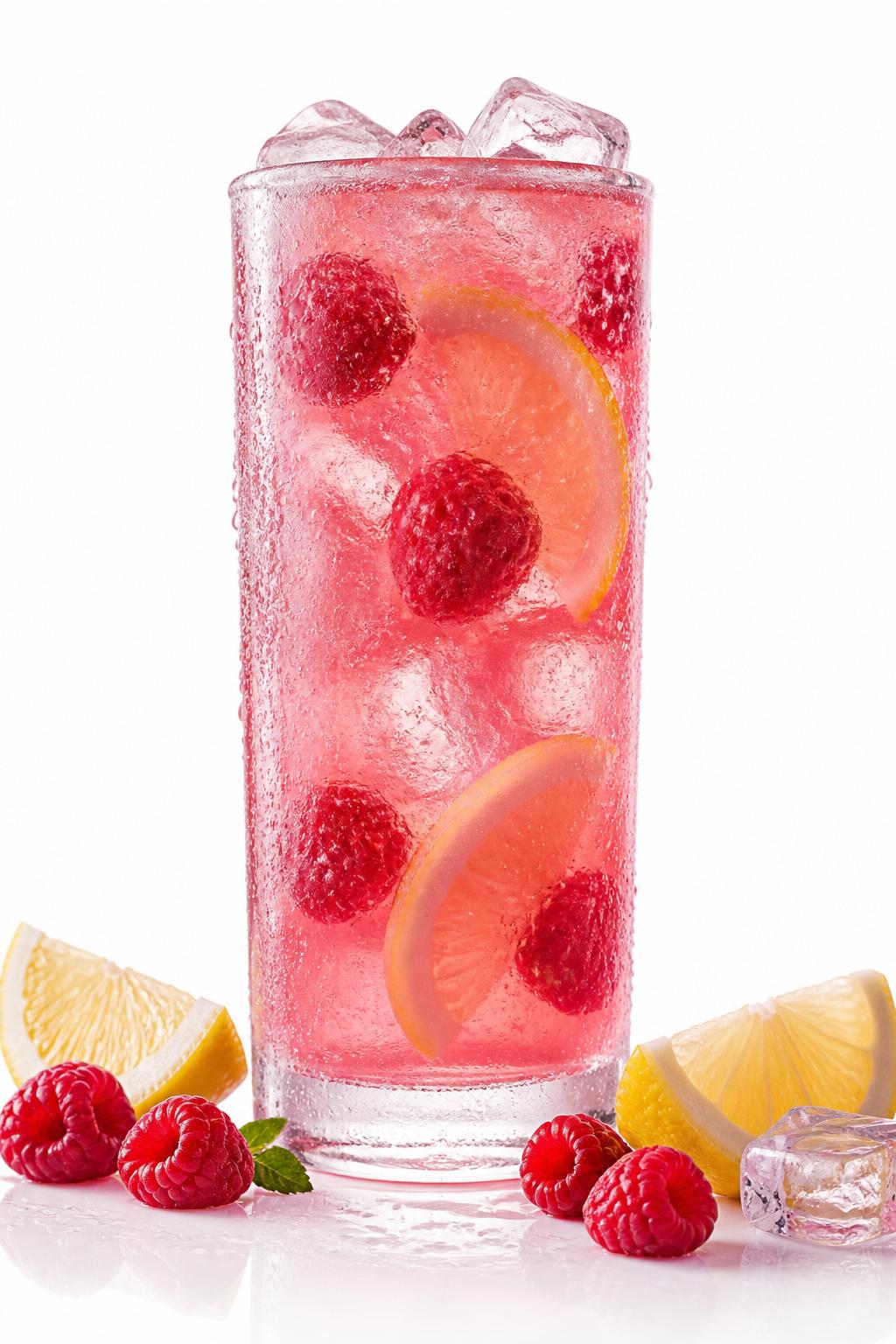 Frosted glass of pink raspberry lemonade