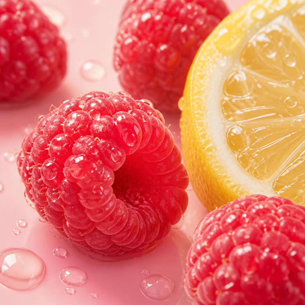 Fresh raspberries and lemon